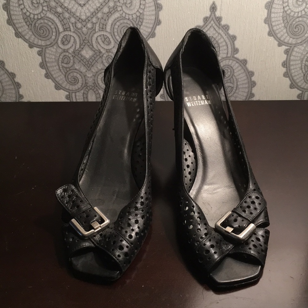 Stuart Weitzman leather peep toe wedges